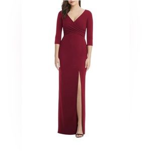 After Six V-neck Crepe Front Slit Formal Dress In Burgundy Size M